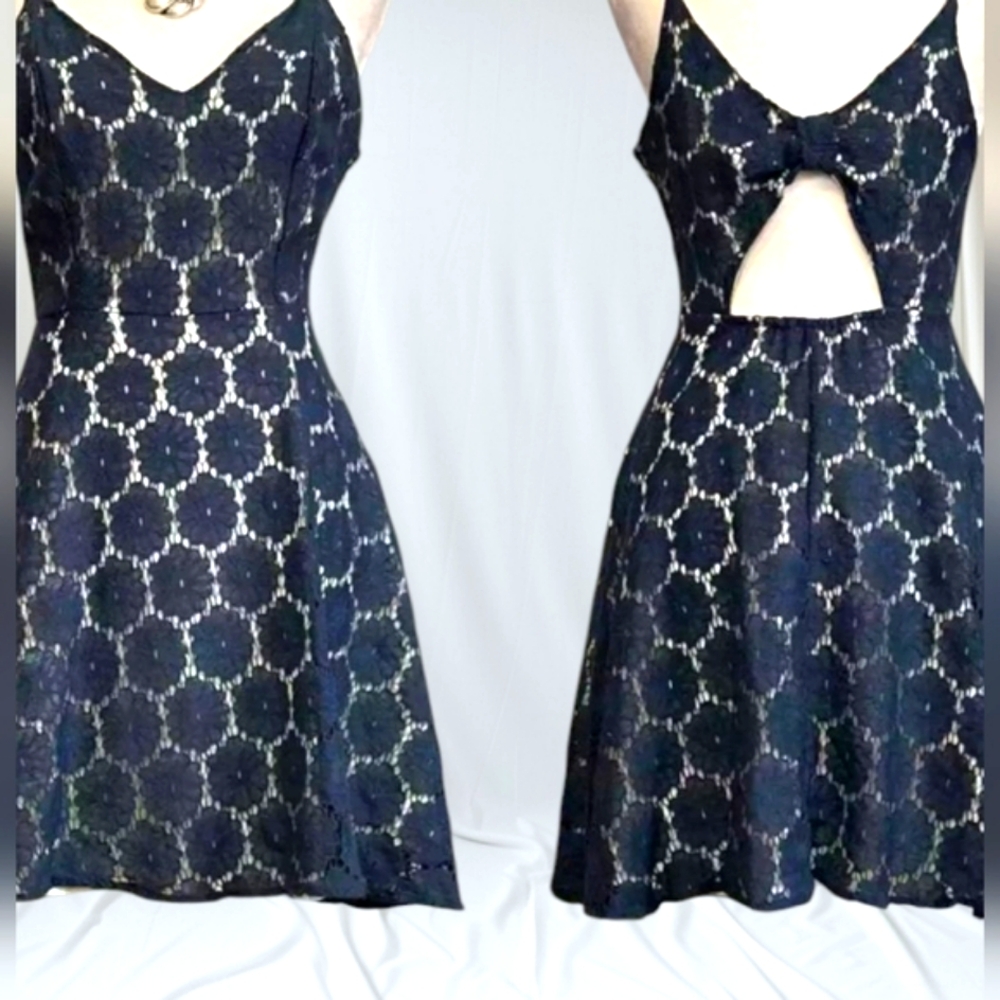 New Alter'd State Blue Lace Overlay Cutout Fit & Flare Dress Size Large